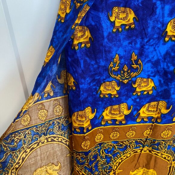 Elephant Print Made in Thailand Blue & Gold Wrap Skirt Midi Skirt Size O/S Large - Picture 3 of 13